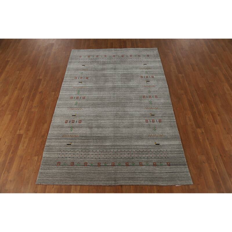 Hand Knotted Oriental 100% Wool Carpet Tribal Animal Pictorial Greys & Charcoal Gabbeh Area Rug - 7' 9'' X 5' 1''