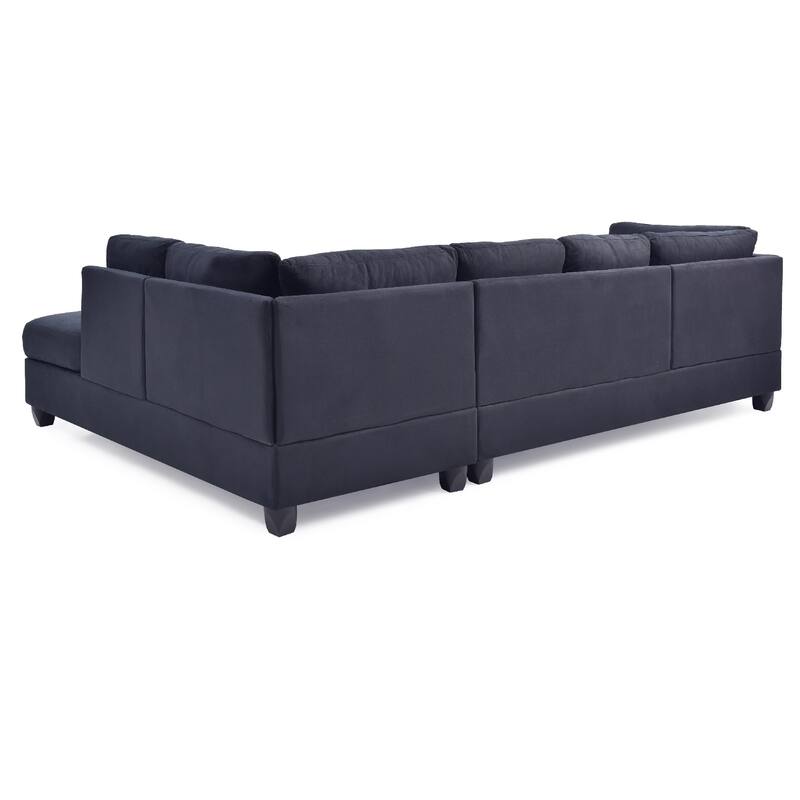 Reversible Microsuede 4-Seater Sectional Sofa with Throw Pillows - 111" - Black