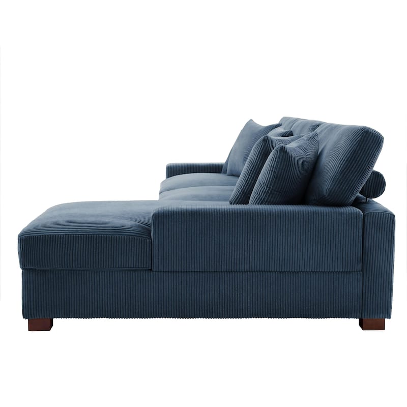 118" W Corduroy L-shape Modular Sectional Sofa with Pillows