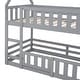 preview thumbnail 12 of 26, Twin over Twin Solid Pine House Bunk Kids Bed Frame with Fence and Door, Grey