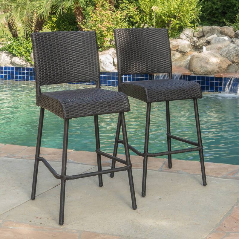 29" Outdoors PE Rattan Armless Barstools, Set of 2, Grey