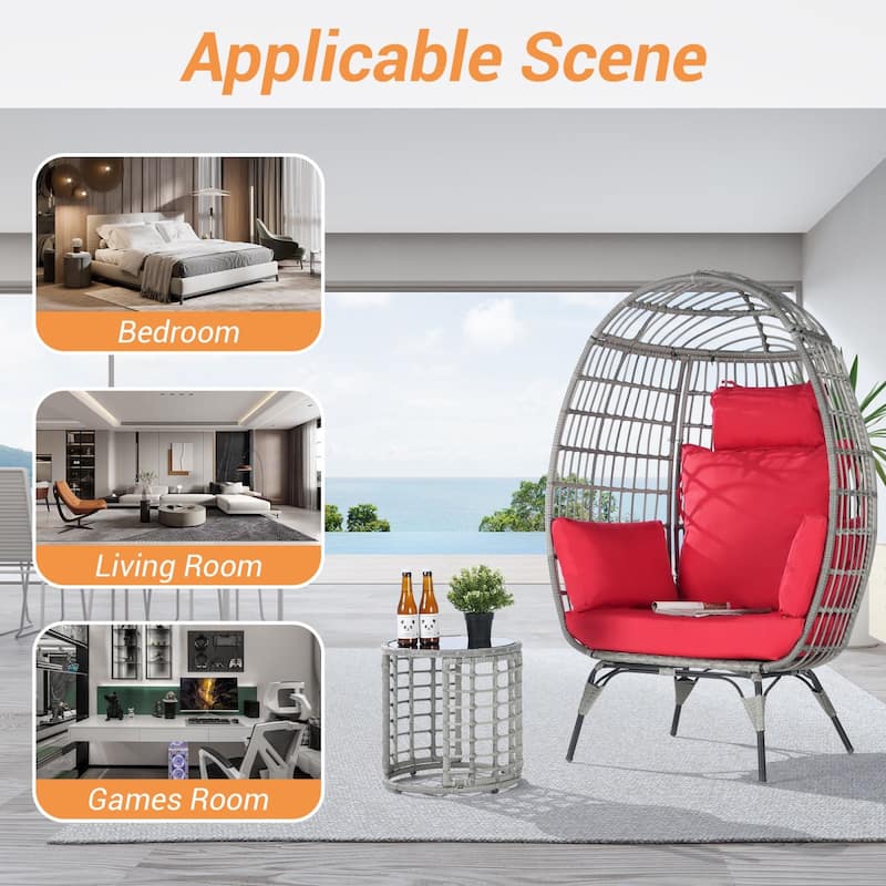SANSTAR Oversized Outdoor Gray Rattan Egg Chair with Side Table On