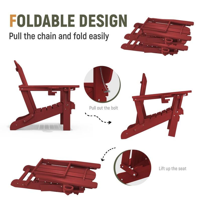 3-Position Reclining Folding Outdoor Chair – PE Wood Grain, Weather-Resistant
