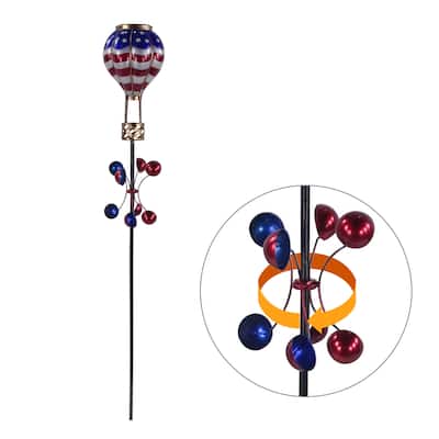 Solar Patriotic Hot Air Balloon Spinning Garden Stake w/ LED