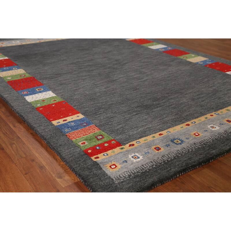 Gray Gabbeh Indian Area Rug Hand-Tufted Wool Carpet - 5'3" x 7'7" - 5'3" x 7'7" - Grey