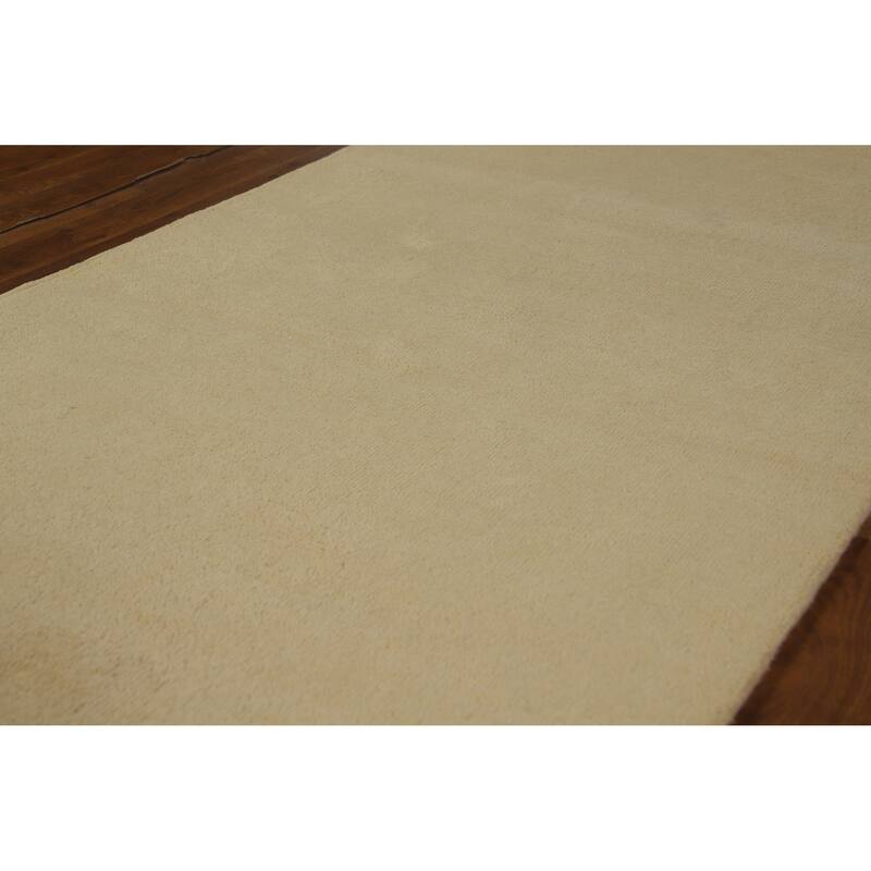 Hand Knotted Oriental 100% Wool Carpet Modern Solid Beige & Ivories Gabbeh Runner Rug - 10' 2'' X 3' 2''