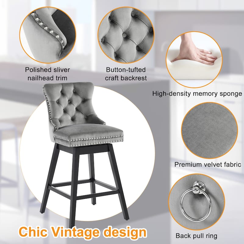 26"/29" Velvet Swivel Counter and Bar Height Stools (Set of 1/2/3/4)