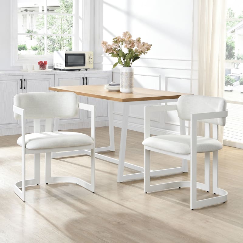 Upholstered Dining Chairs Set of 2, Fabric Armchairs - White