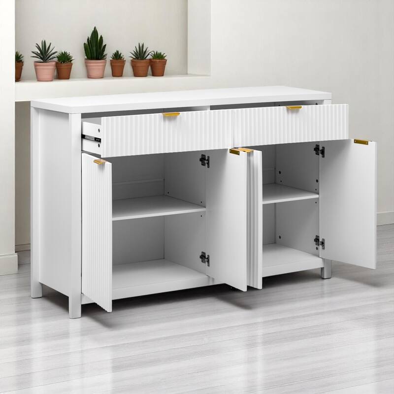 Wave-Grain Sideboard Buffet Cabinet with Drawers and Adjustable Shelves, 55in Console Table with Aluminum Handles