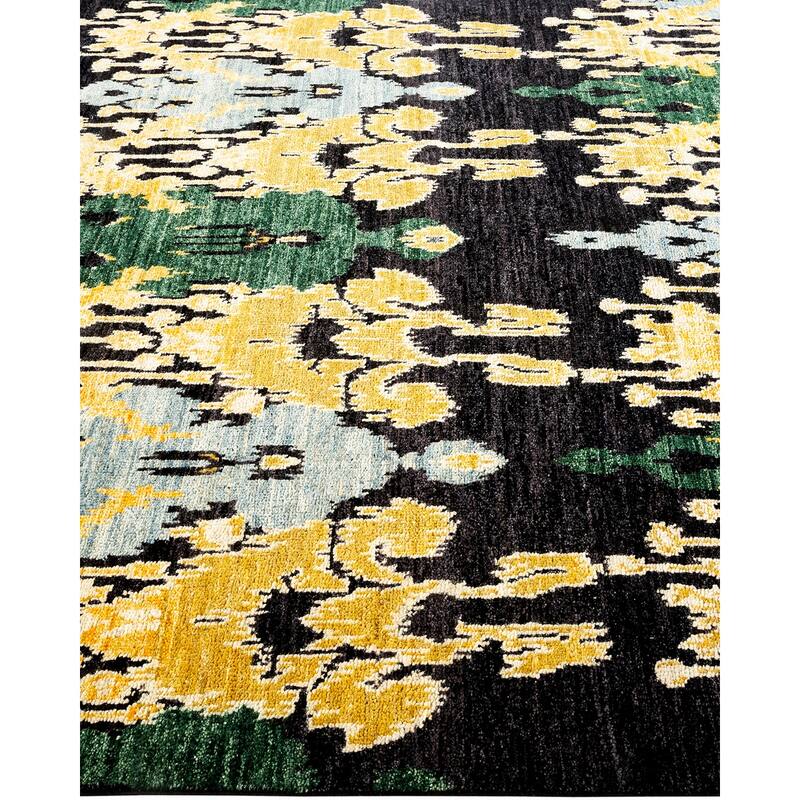 Overton Hand Knotted Wool Contemporary Ikat Black Area Rug - 6' x 9'