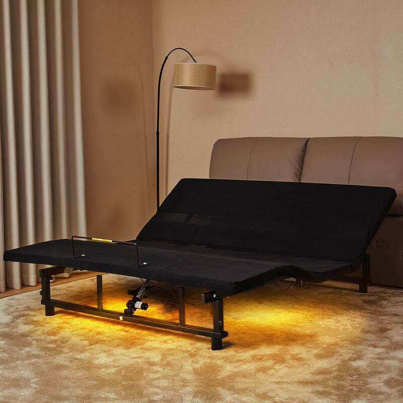 Adjustable Bed Base Frame Head and Foot Incline Quiet Motor King Size Zero Gravity, 4 Ports USB, Under-Bed Nightlight - Antique Black
