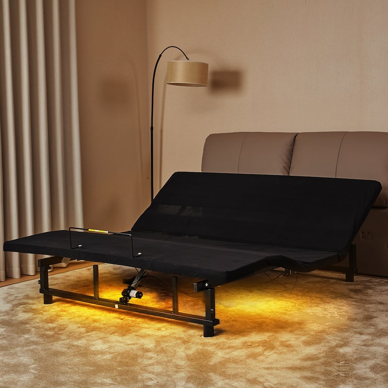 King Size Foldable Bed Premium Adjustable Bed Frame with Wireless Remote, USB Charging & Underbed Lighting - Antique Black