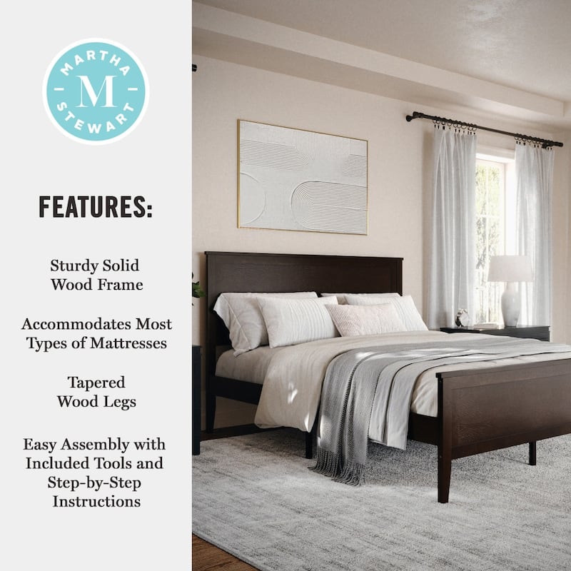 Martha Stewart Wooden Platform Bed with Headboard and Footboard