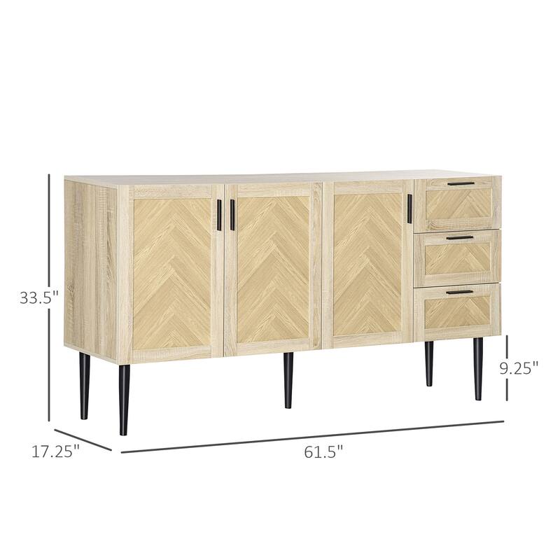 HOMCOM 61.5"L Buffet Cabinet, Rustic Sideboard with Adjustable Shelves