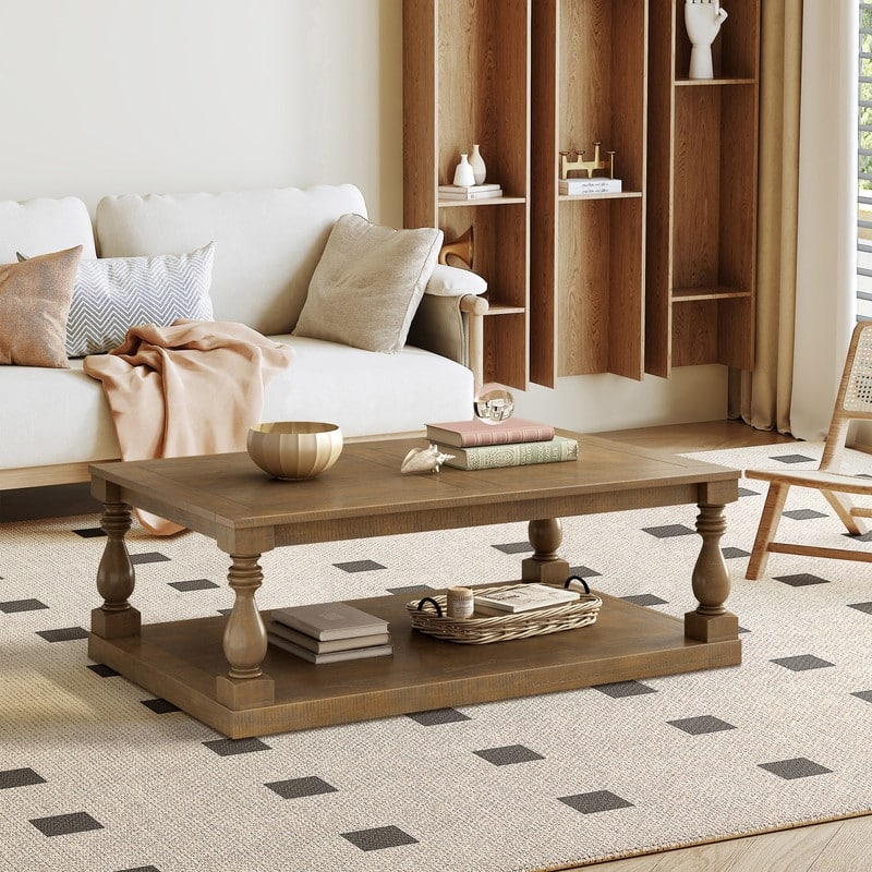 Vintage 45.2" Solid Wood Coffee Table with Open Shelf - Brown