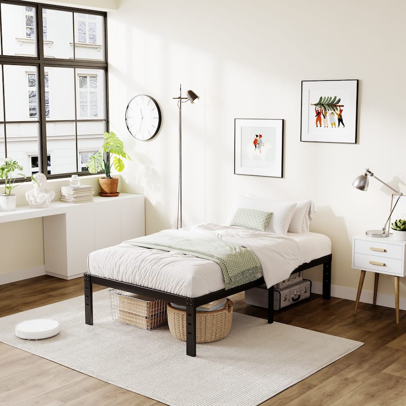 18 Inch Heavy Duty Bed Frame, No Box Spring Needed, Noise Free