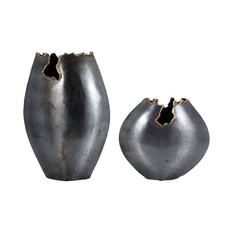 Sagebrook Home's Metal Chipped Vase, 14" Black Elegance, Timeless Design for Home Ambiance, Exclusive Vase Collection