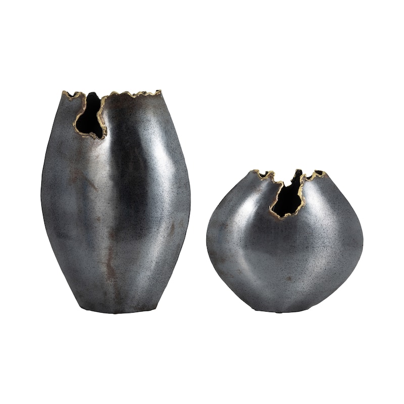 Sagebrook Home Metal Vase - 10" Round Chipped, Elegant Black Decor Piece for Modern Homes