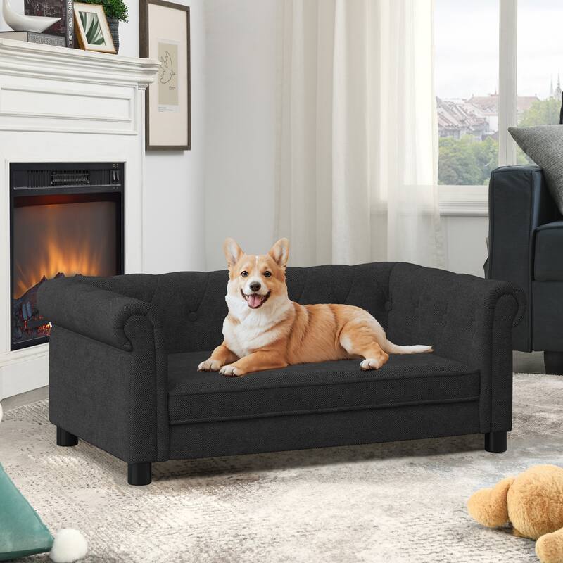 Elegant rectangular pet bed for small and medium-sized dogs, durable elevated dog sofa bed, comfortable dog sofa - Black