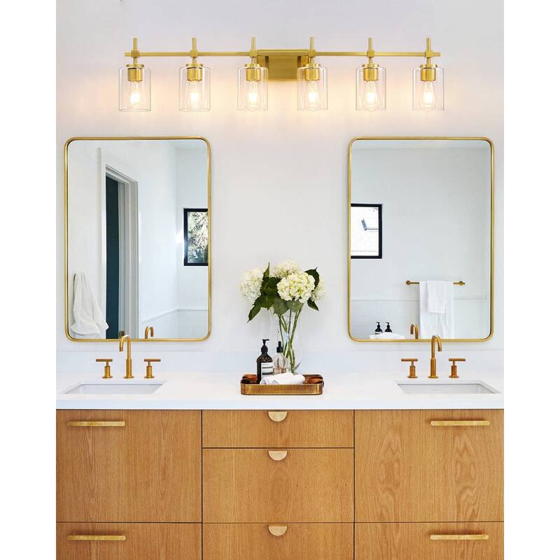 Jasper Gold Clear Glass 6-Light Bathroom Vanity Light