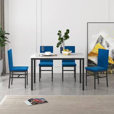 5-Piece Faux Marble Top Dining Table Set with 4 Upholstered Chairs
