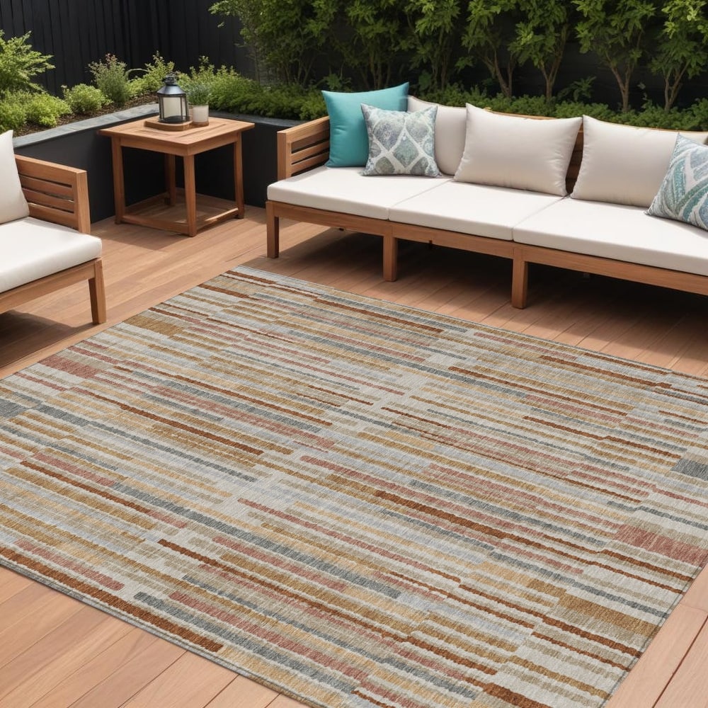 HomeRoots Striped Transitional Rectangle Outdoor Rug