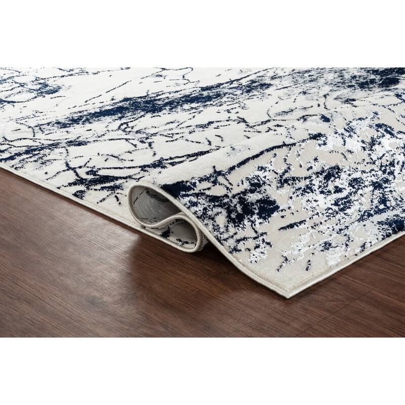 Maz Collection Beige/Navy Contemporary Area Rug