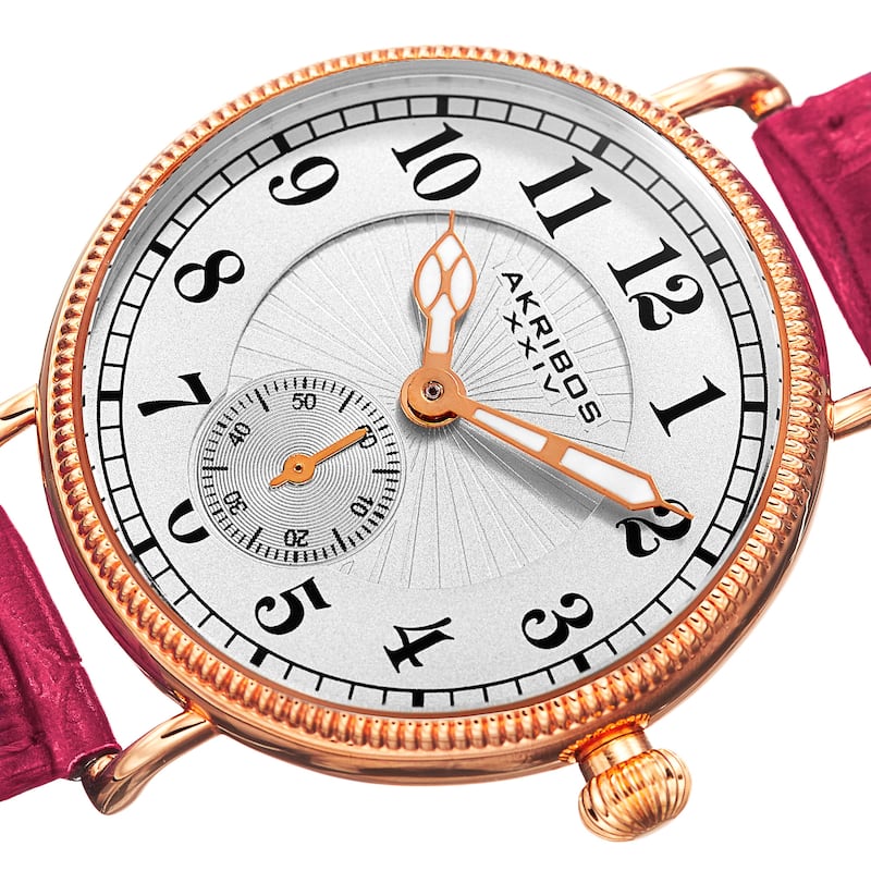 Akribos XXIV Women's Quartz Multifunction Leather Orange Strap Watch - Hot Pink