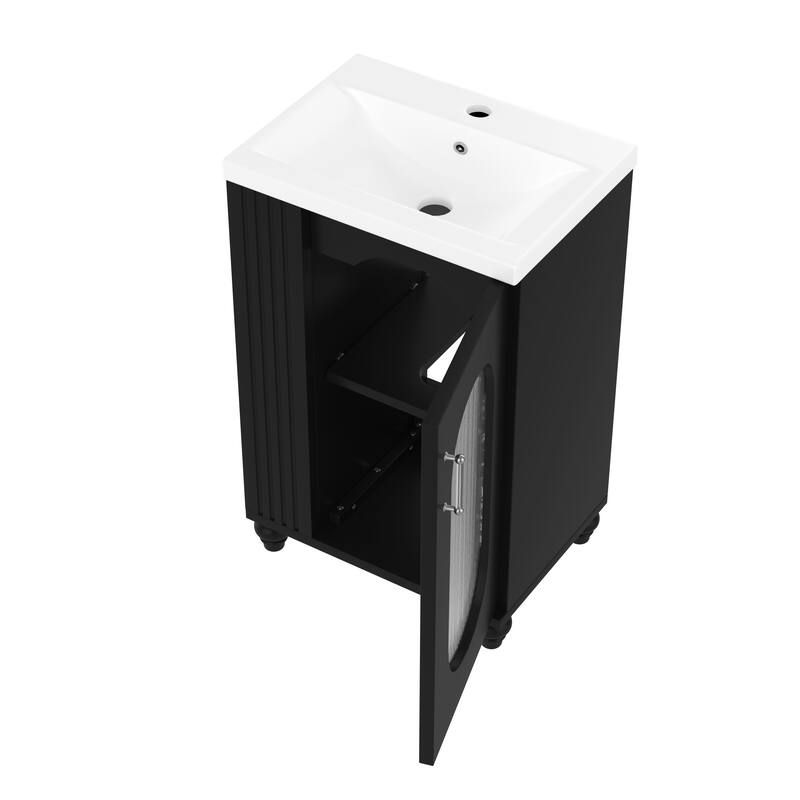 20" Bathroom Vanity with Sink, Bathroom Vanity Cabinet with Two-tier Shelf, Adjustable Shelf, Solid Wood and MDF