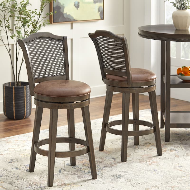 Lifestorey Thurston Solid Wood Cane 30-inch Swivel Barstool - Dark Brown Armless