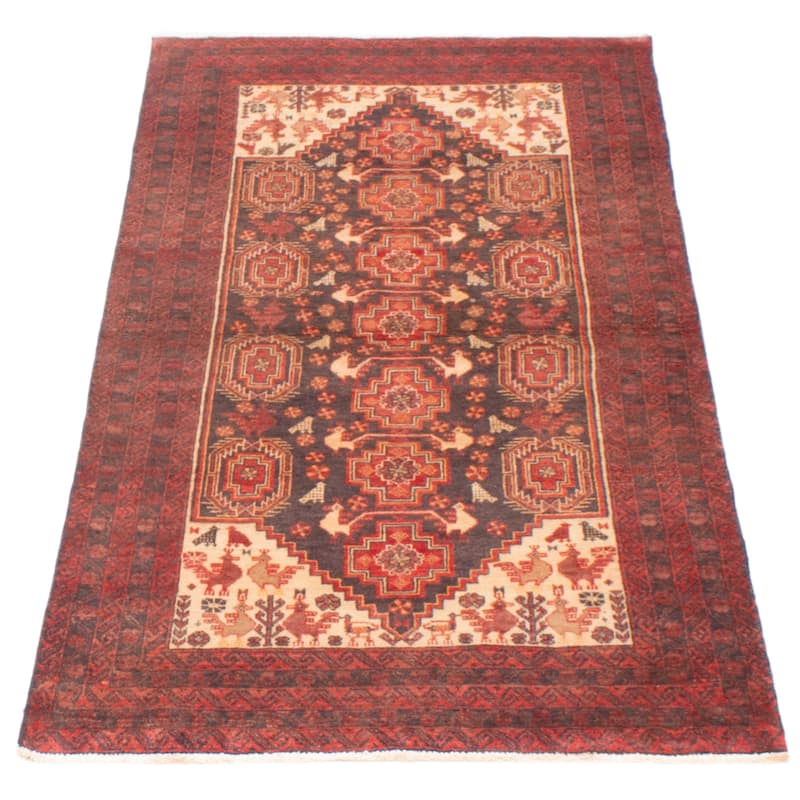 ECARPETGALLERY Hand-knotted Royal Baluch Black, Red Wool Rug - 3'3 x 6'1