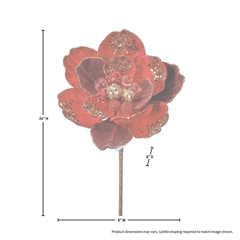 24" Iced With Jewel Encrusted Magnolia Stem