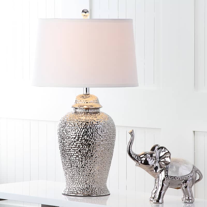 SAFAVIEH Lighting 28-inch Silver Sterling Ginger Jar Lamp (Set of 2) - 16"x16"x27.5" - 16"x16"x27.5" - Silver