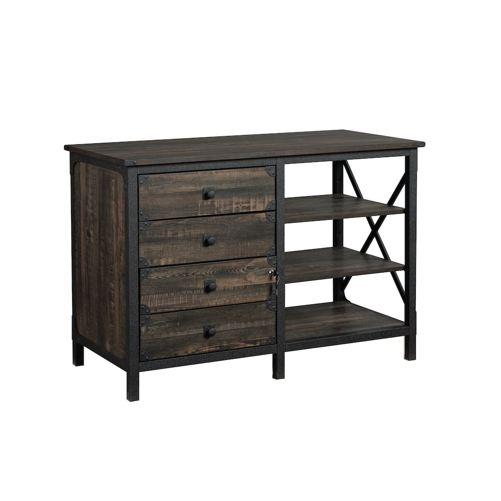 Wood Credenza with Adjustable Shelves, Dark Oak
