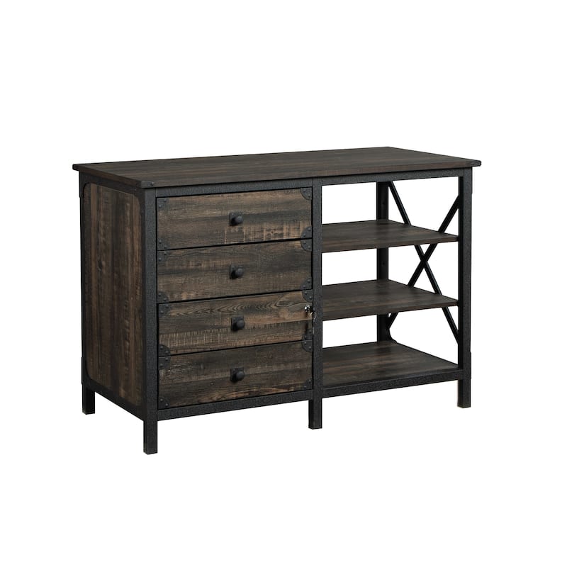 Wood Credenza with Adjustable Shelves, Dark Oak