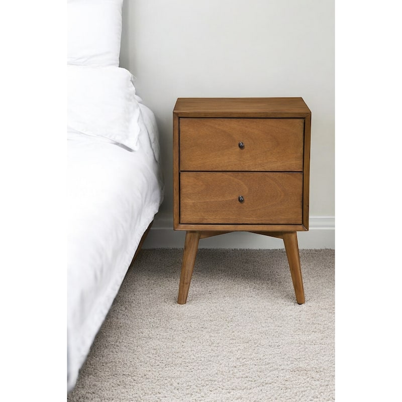 Century Modern Wood 2 Drawer Nightstand - Acorn Brown Finish