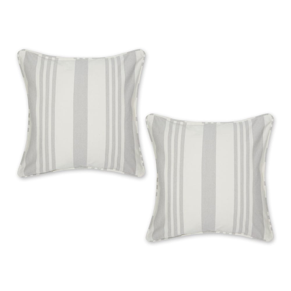 Black Bold Chambray Stripe Recycled Cotton Pillow Cover 18x18 (Set of 2)