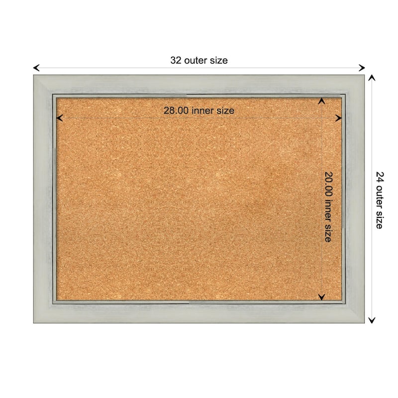 Flair Silver Patina Framed Natural Corkboard Bulletin Board - Board Size 28x20