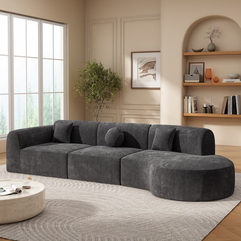 Christopher Knight Home - Curved 140" Upholstered Sectional Sofa with High-Density Fully Compressed Sponge and Chaise Lounge