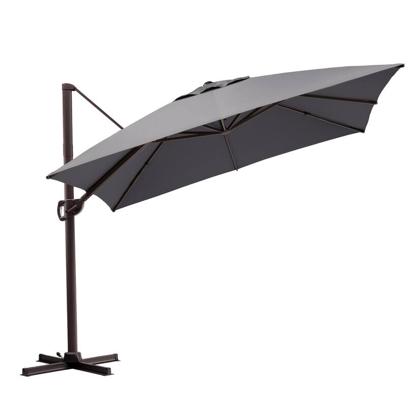9 x11 FT LED Lighted Patio Cantilever Umbrella Double Top with Weighted Base