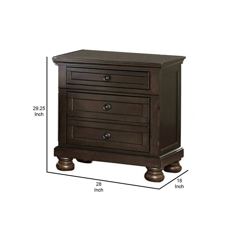 Dark Brown 3 Drawer 18 in. W Nightstand with Sturdy Hardware and Ample Storage