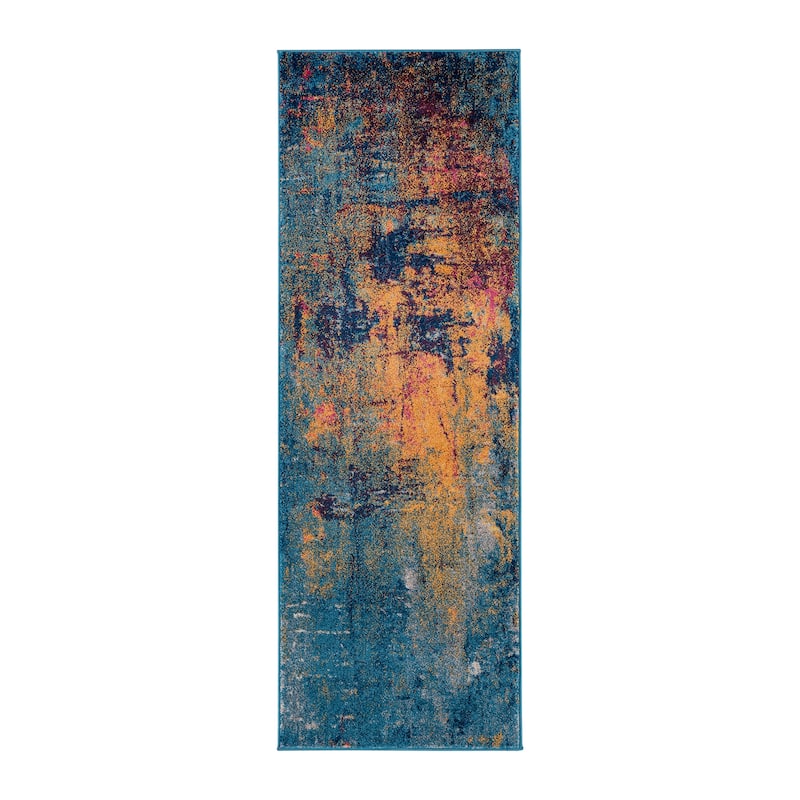 Maclin Modern Abstract Burnt Orange & Navy Polypropylene Area Rug