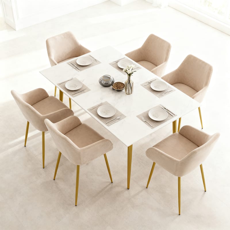 Velvet dining chair set, 2 pieces, dining chairs with gold metal legs, modern padded dining chairs suitable for dining rooms