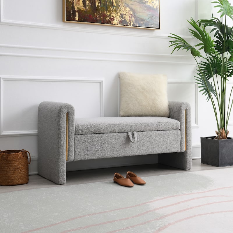 Modern Teddy Bed End Bench with Arms and Storage