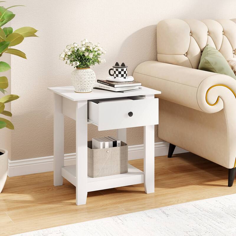 Costway 1/2 PCS Nightstand with Drawer 3-Tier Modern Bedside Table