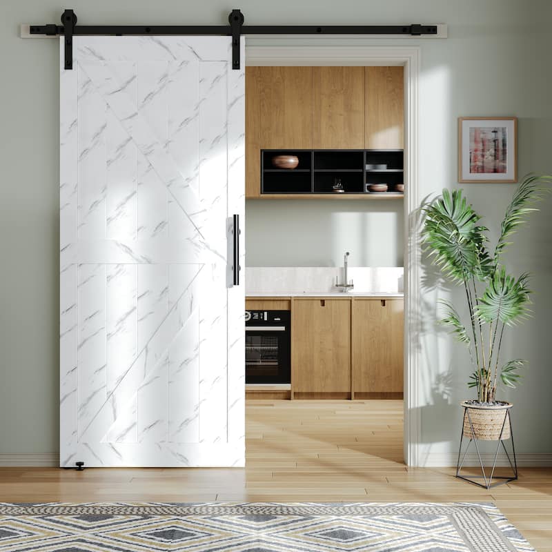 84 inch Height Modern Barn Door Sliding Wood Door with Installation Hardware Kit - Grey