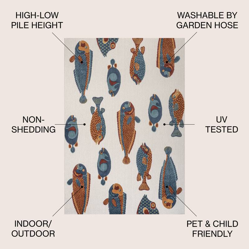 JONATHAN Y Aranciata Modern Fish High-Low Indoor/Outdoor Area Rug