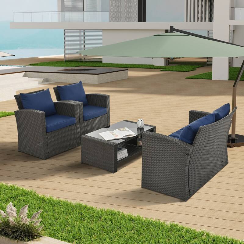 Outdoor Wicker Weaving Conversation Combo Set of 4