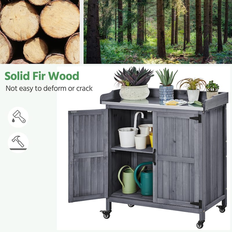 Yaheetech Garden Potting Bench Table Wooden Storage Cabinet