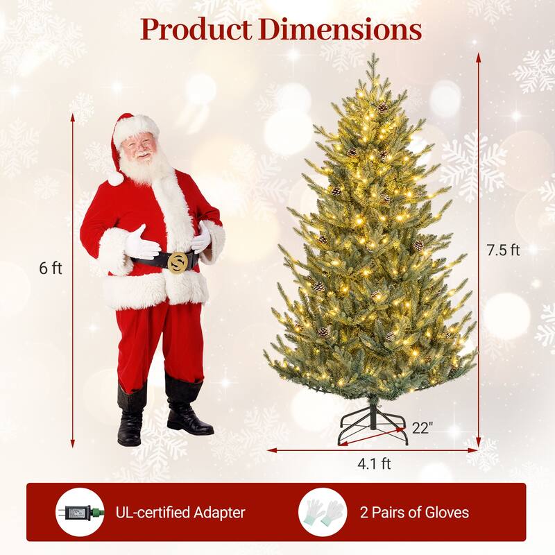 Gymax 7.5 FT Artificial Christmas Tree w/1306 Branch Tips 500 LED